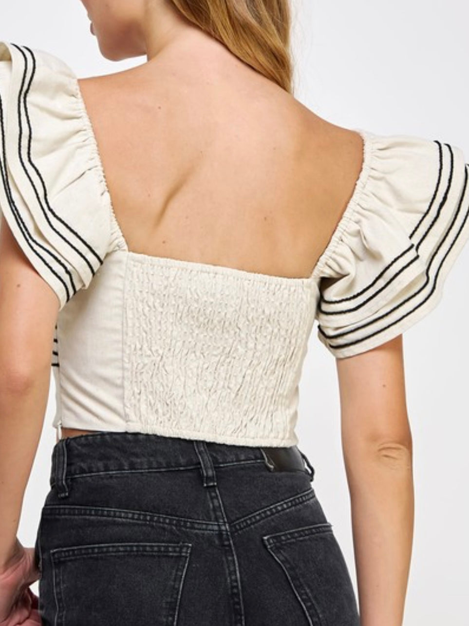 Beautiful Stitch Detail Embroidered Off Shoulder Top