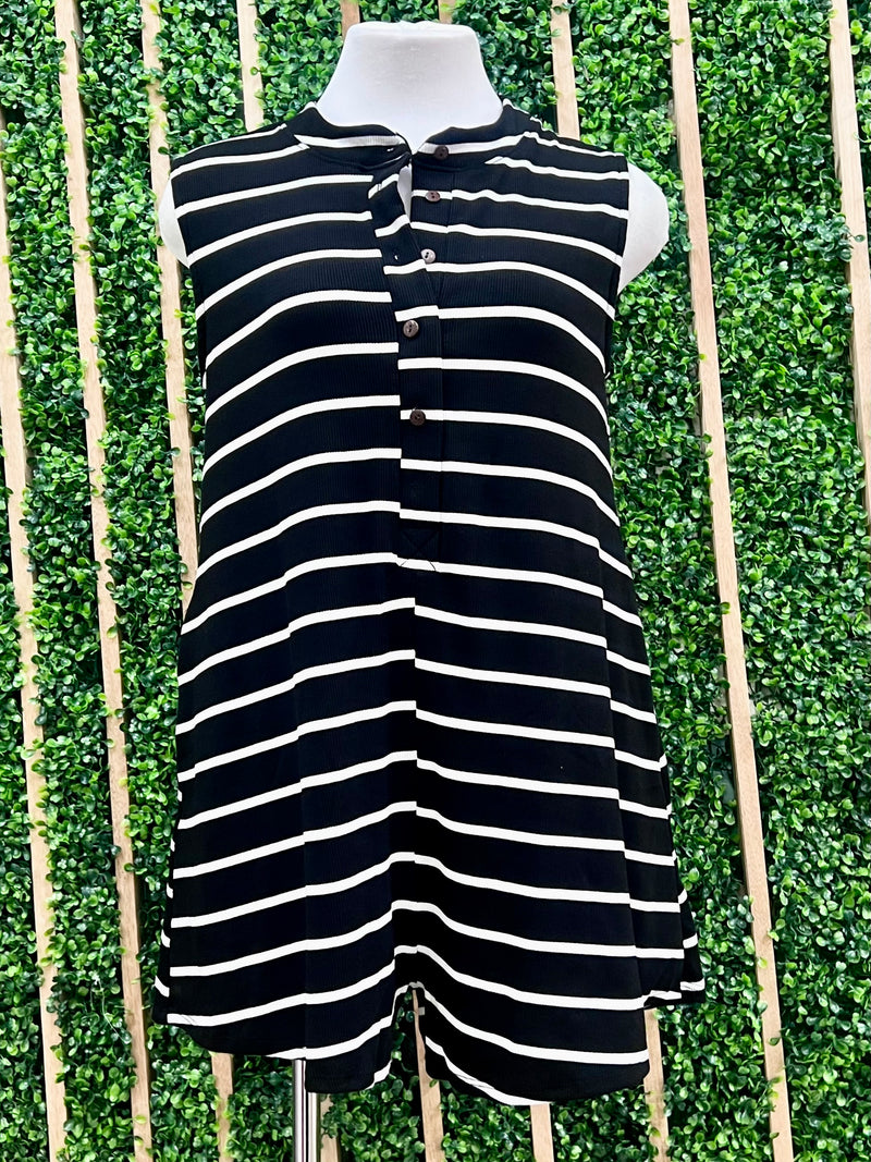 Stripe Print Button Closure Romper