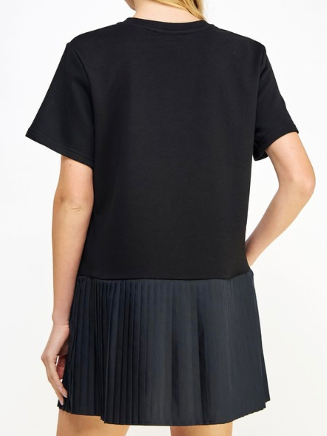 Black Pleat Skirt Dropwaist Short Dress