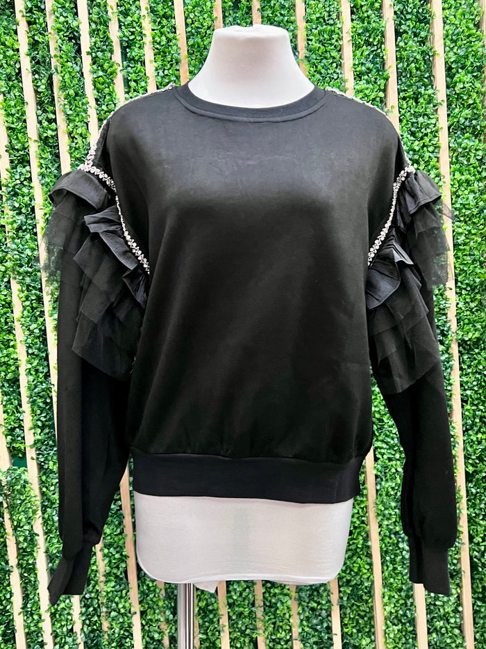 Black Luxe Embellished Sweatshirt