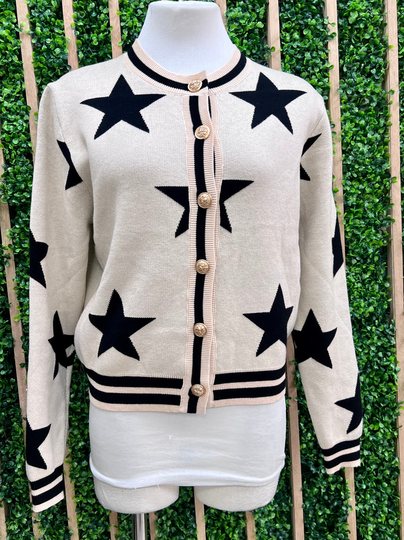 Stripe Trim Star Knitted Cardigan