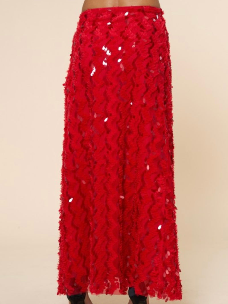 Red Sequin Maxi Skirt