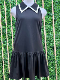 Black Collared Drop Waist Short  Dress
