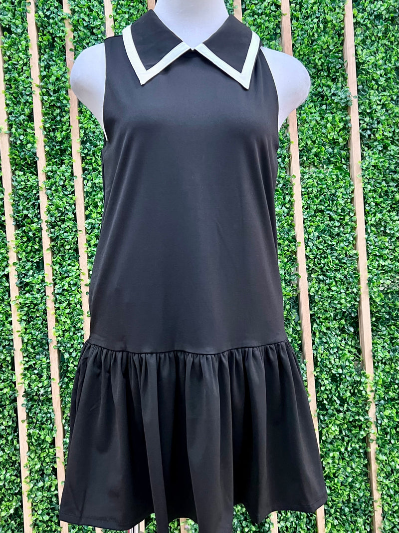 Black Collared Drop Waist Short  Dress