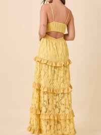 Mustard Lace Tiered Summer Ruffle Maxi Dress