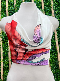 Red White Floral Halter Draped Top