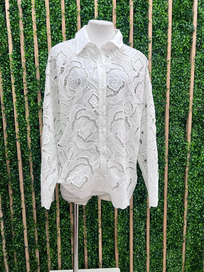 White Floral Eyelet Embroidered Blouse