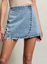 Stone Washed Wrap Denim Skirt