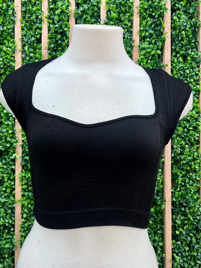 Ribbed Curved V Neck Basic Top