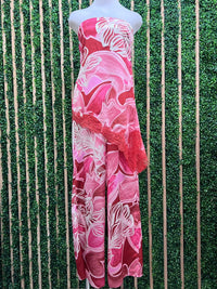 Red Print Lace Trim Strapless Top