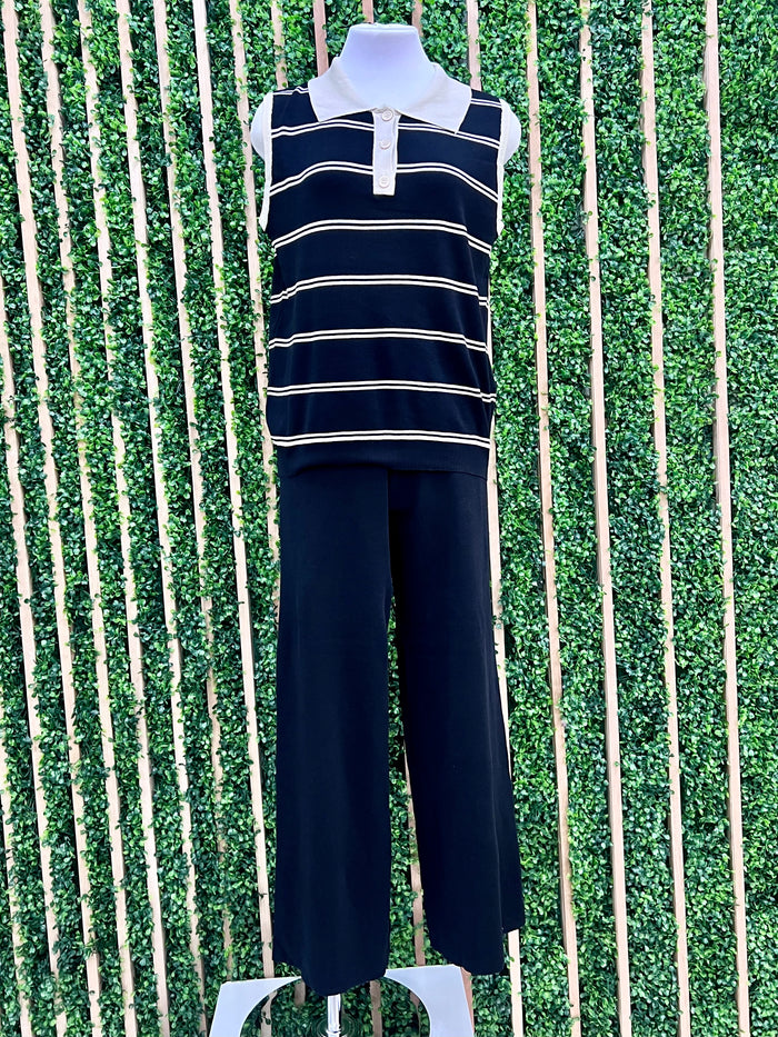 Stripe Detail Polo Short Sleeve Pant Set