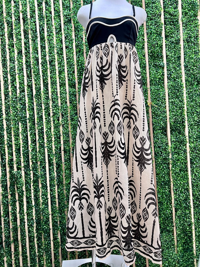 Beautiful Black Taupe Print Maxi Dress
