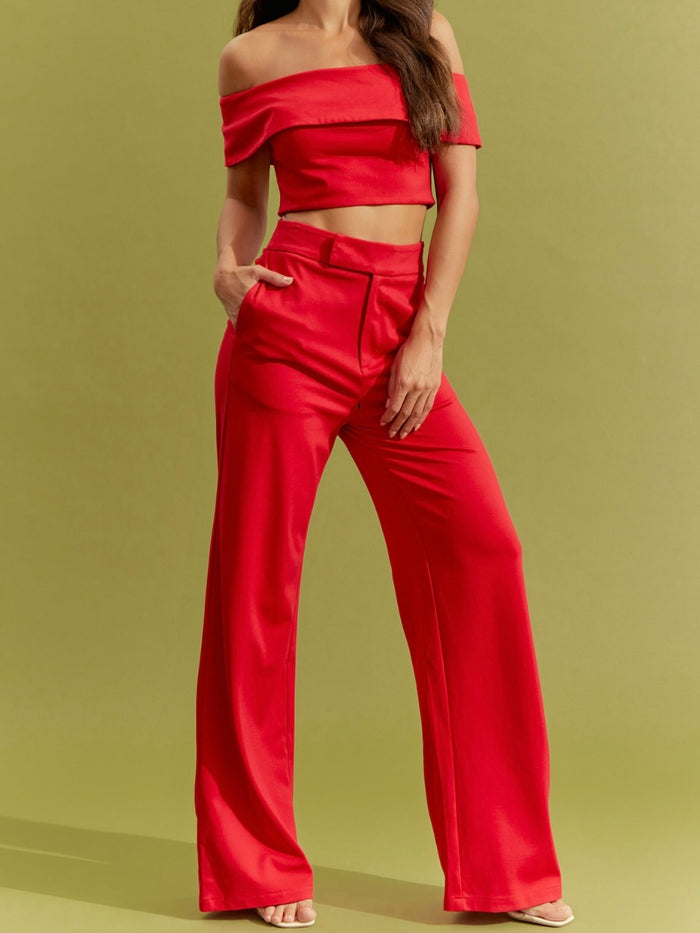Red Off Shoulder Crop Top