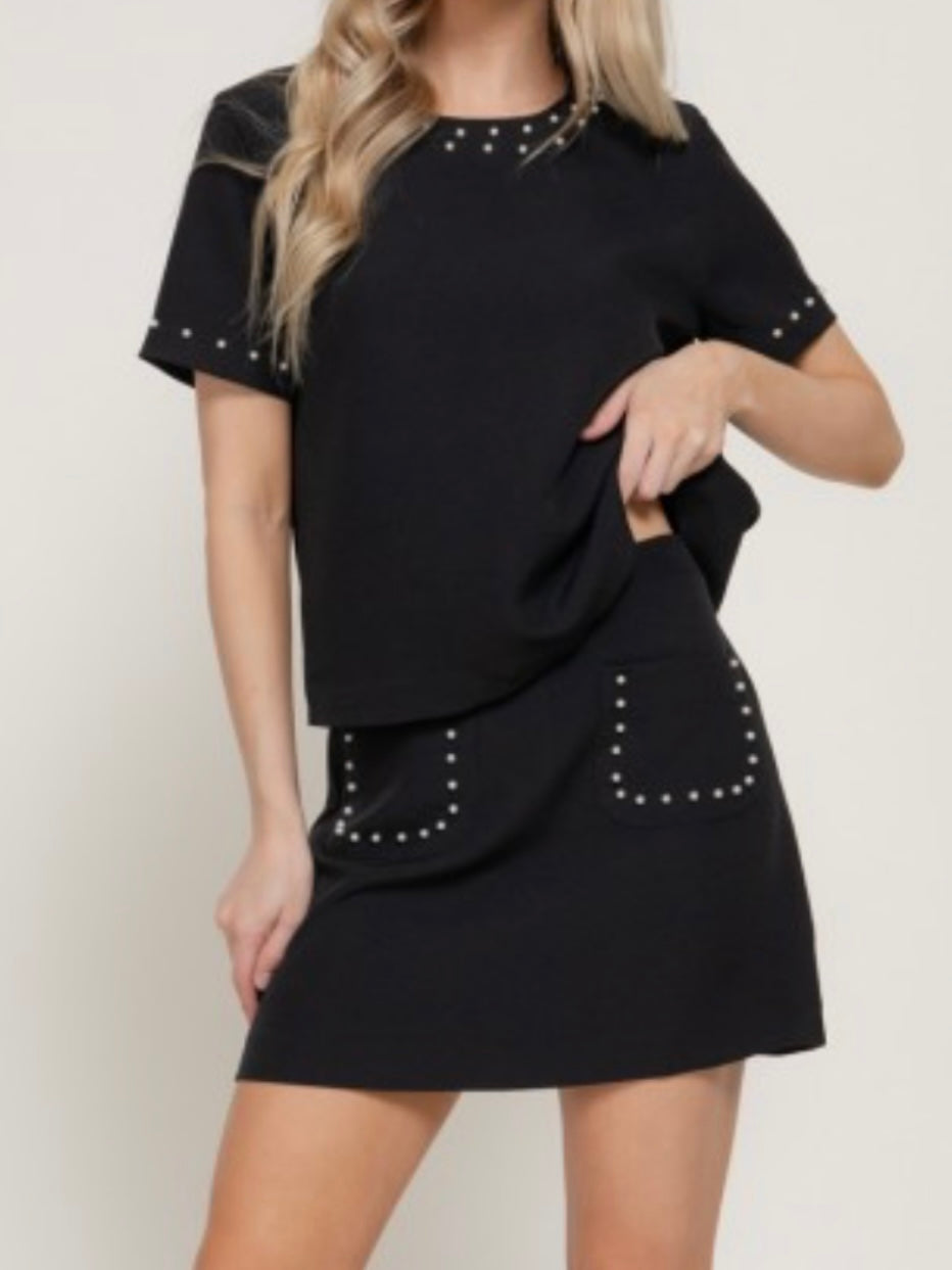 Pearl Detail Top & Mini Skirt Set