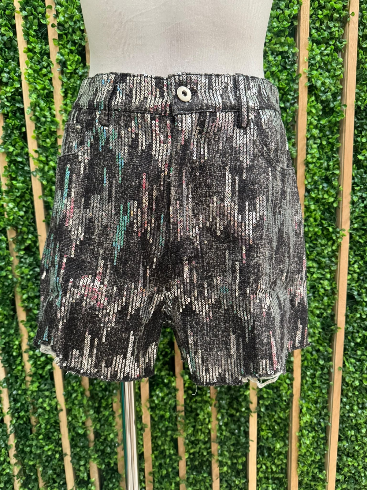 Midnight Shine Sequin Denim Shorts