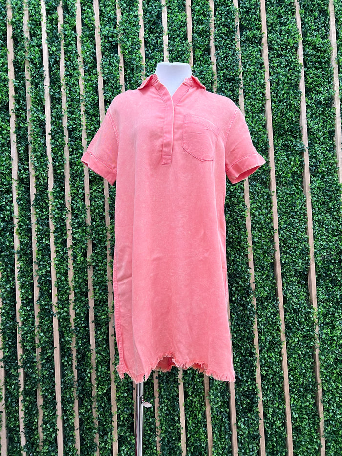 Tencel Mineral Wash Collared Short Dress