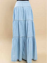 Tiered Maxi Denim Skirt