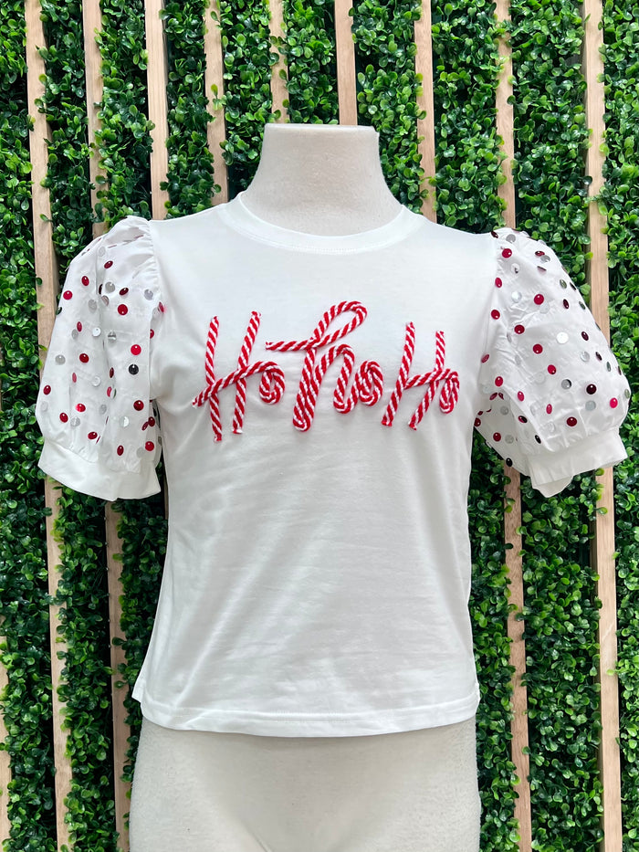 Ho Ho Ho Puff Sleeve Top