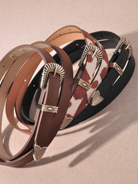 Western Engraved Buckle Skinny Belt