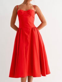 Red Sweetheart Bustier Midi Dress