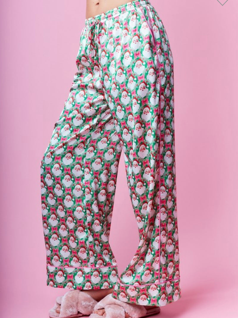 Santa Print Satin PJ Set