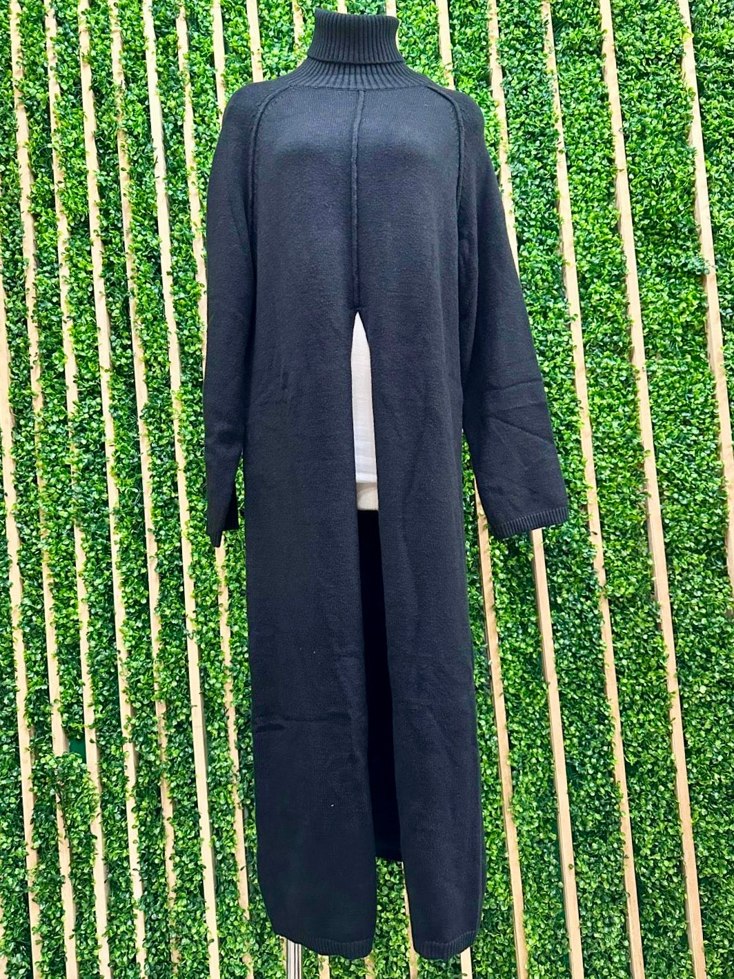 High Neck Front Slit Sweater Long Top