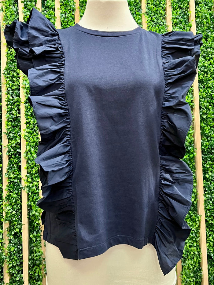 Navy Angel Sleeve Blouse