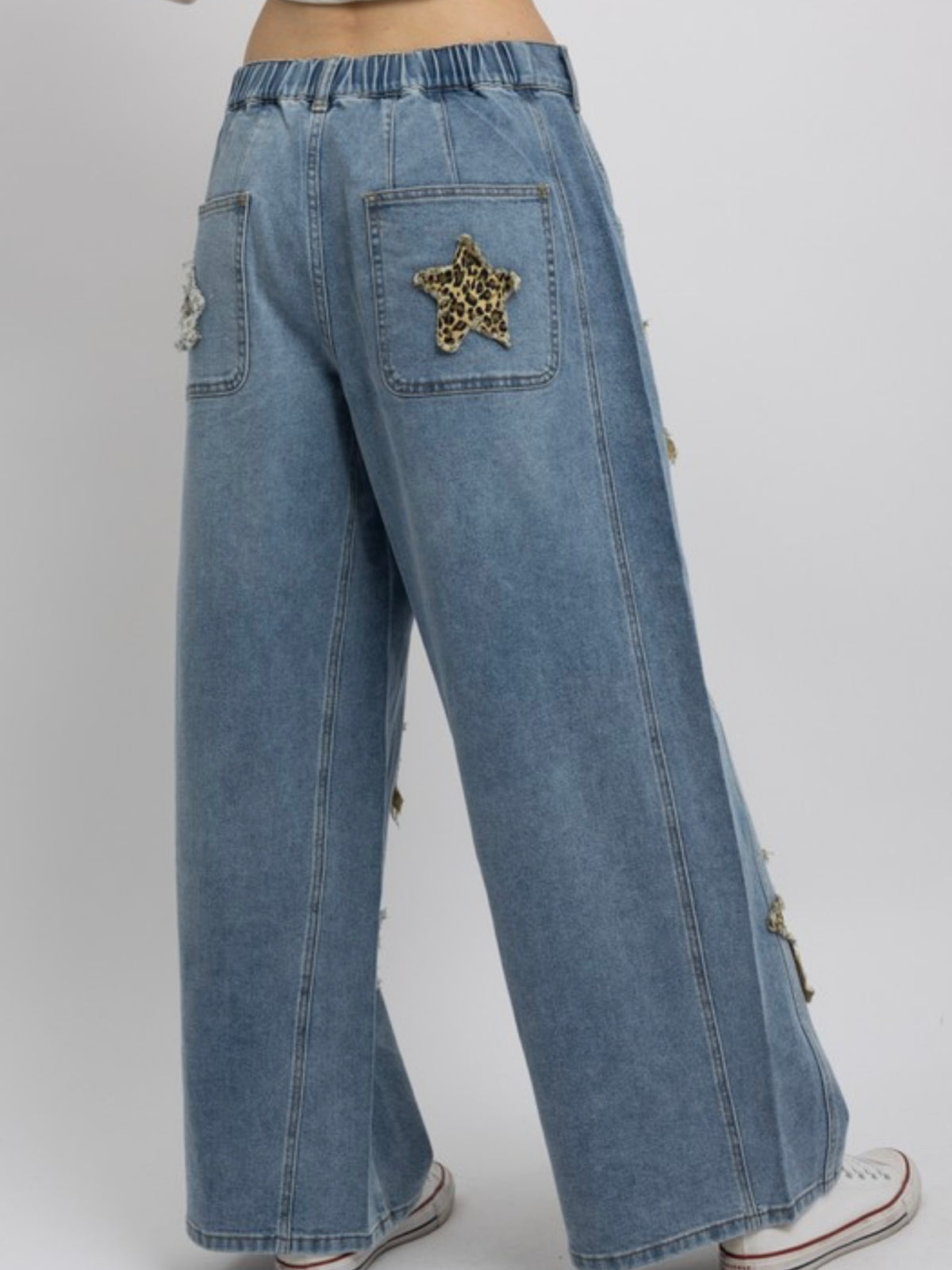 Leopard Star Patch Loose Fit Denim Pants