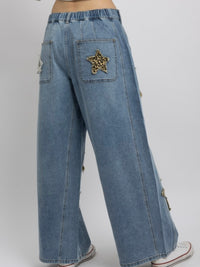 Leopard Star Patch Loose Fit Denim Pants