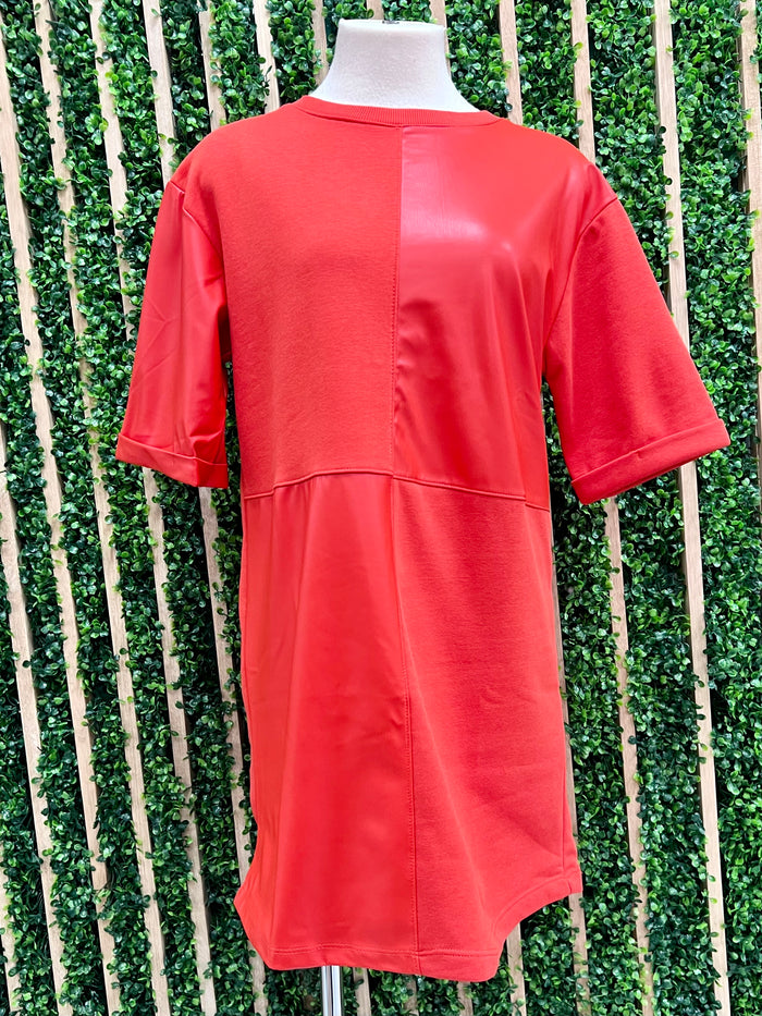 Orange Pleather Block Shirt Dress lo