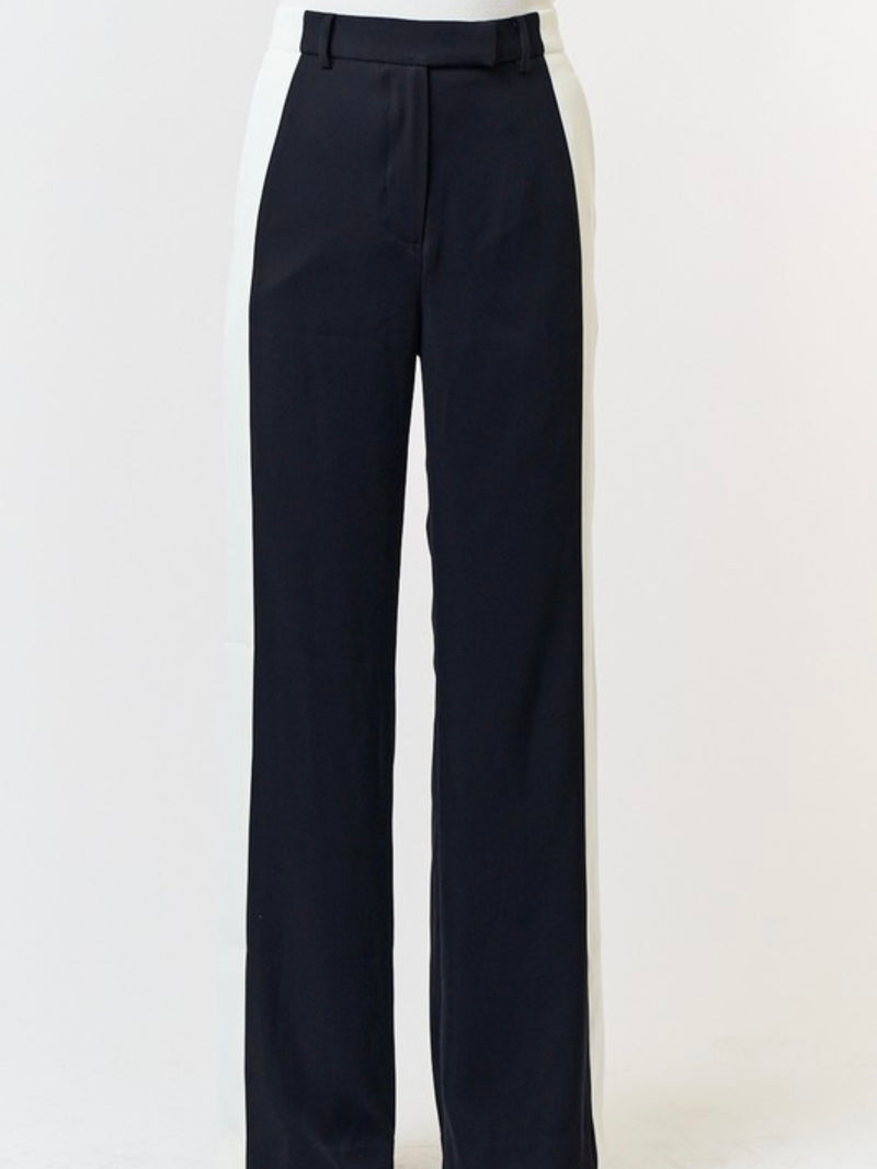 Black White Side Panel Wide Leg Pant