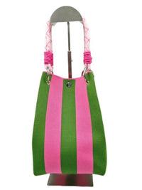 Striped Ring Clasp Woven Bucket Bag