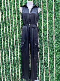 Black Zip up Cargo Jumpsuit