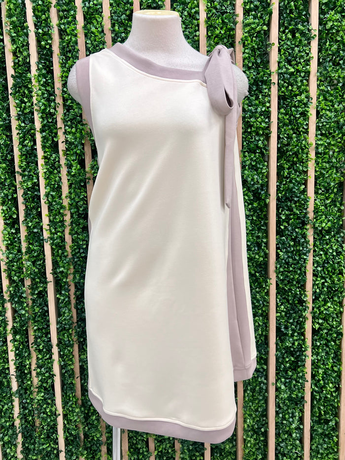 Egg Shell Taupe Contrast One Shoulder Dress