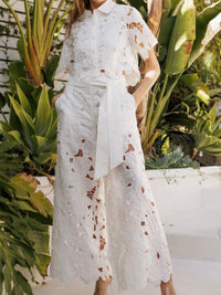 Beautiful White Cutout Floral Lace Crop Blouse