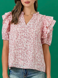 Ivory Red Print Puff Sleeve Blouse