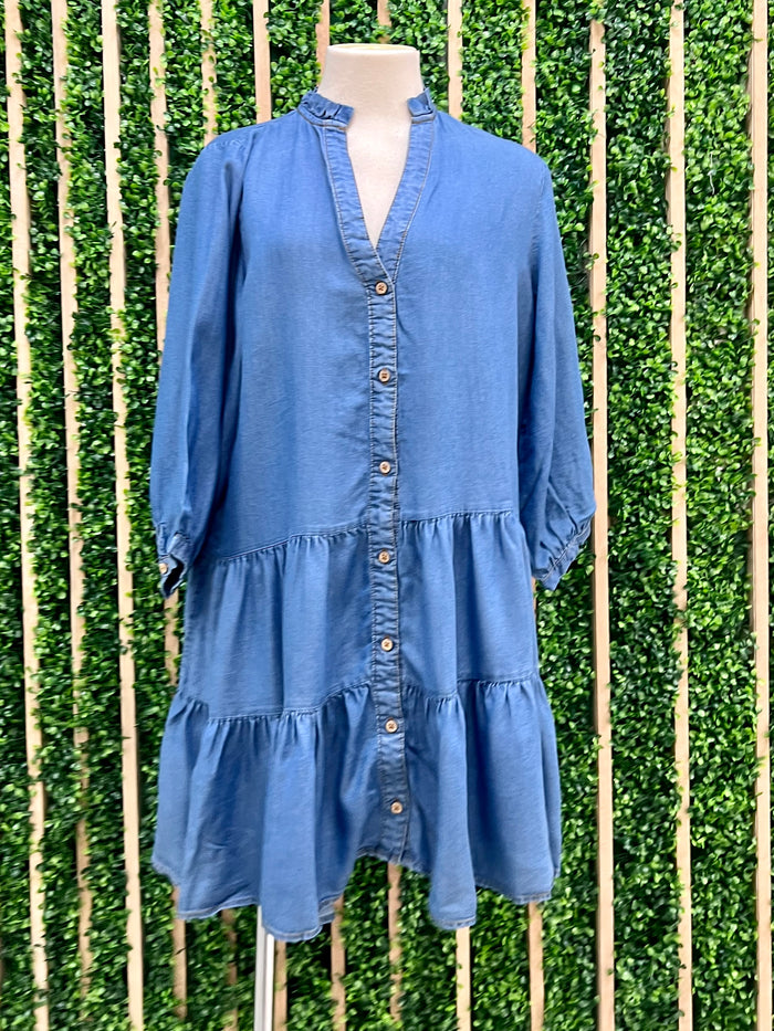 Medium Tencel Tiered Denim Short Dress