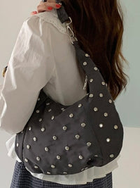 Black Nylon Studded Hobo Bag