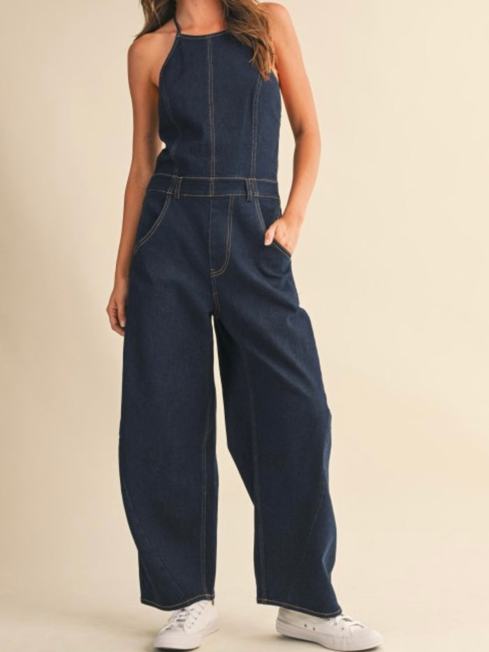 Dark Denim Barrel Jumpsuit