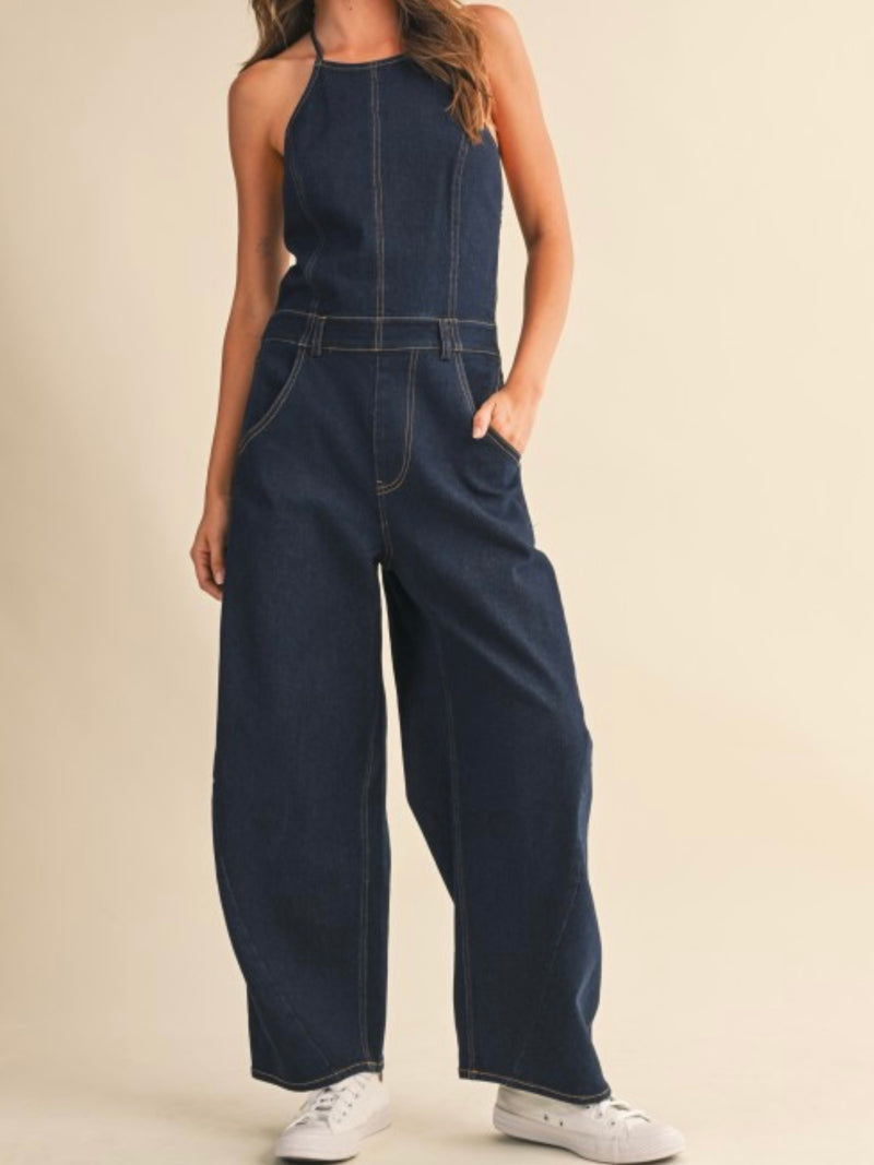 Dark Denim Barrel Jumpsuit