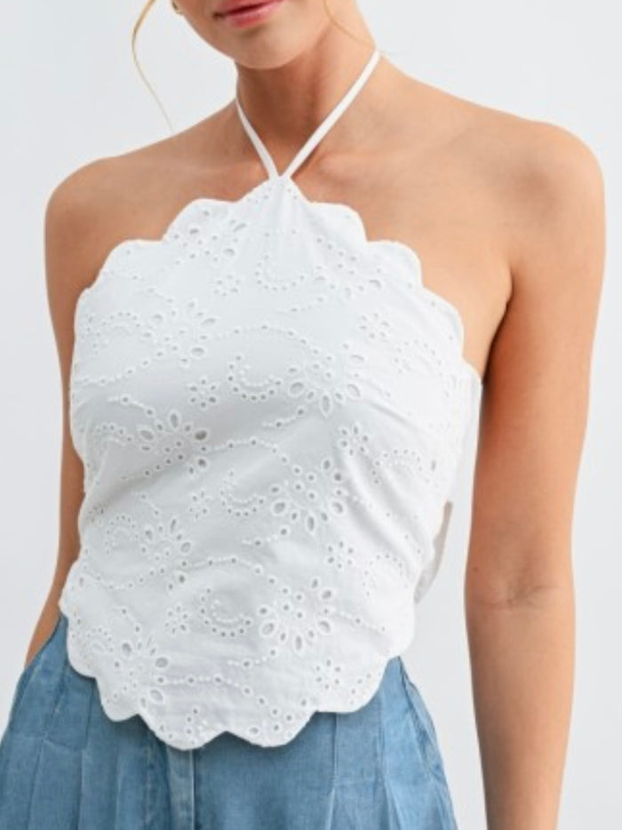 White Eyelet Halter Top