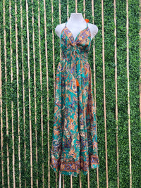 Paisley Smocked Waist Halter Maxi Dress