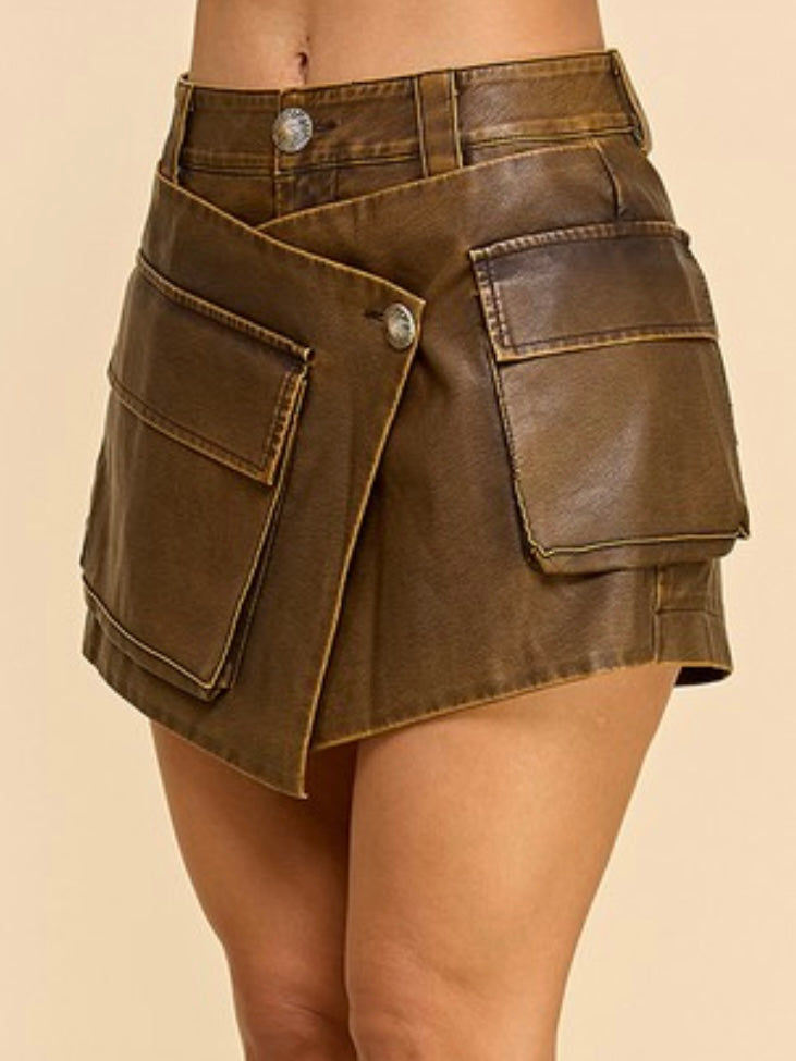 Double Belted Pleather Skort