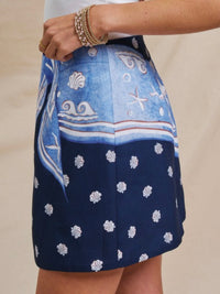 Navy Coastal Treasure Print Mini Skirt