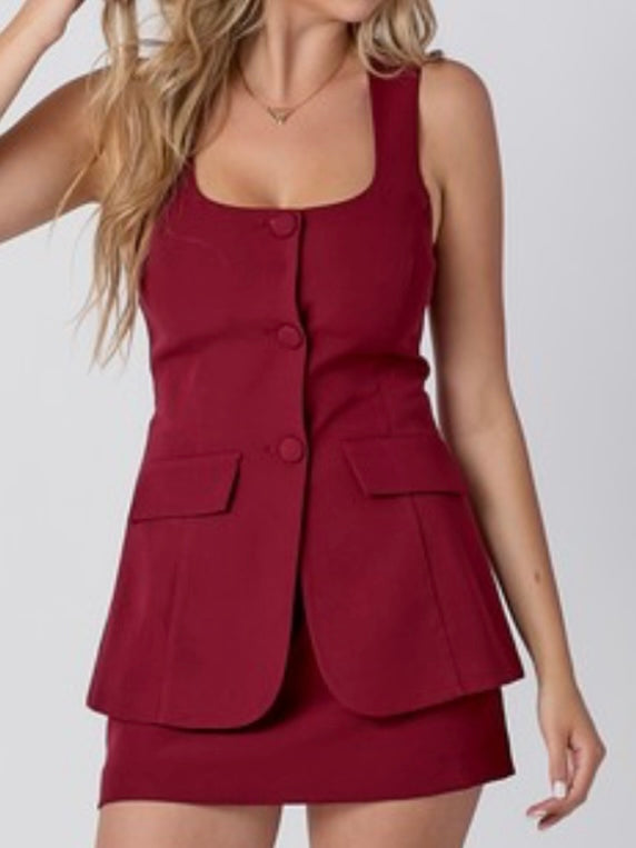 Burgundy Round Neck Vest Romper