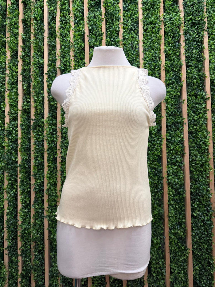 Lace Trim Ribbed Tank Top