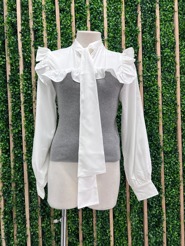 Off White Grey Vest Blouse