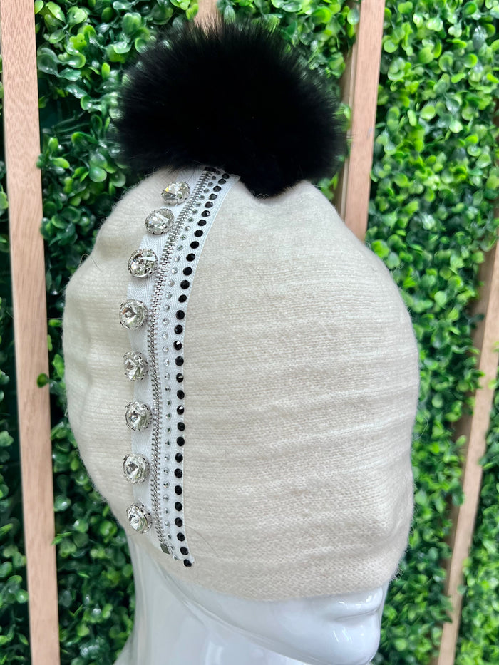 Exquisite Knitted Zipper Crystal Design Hat