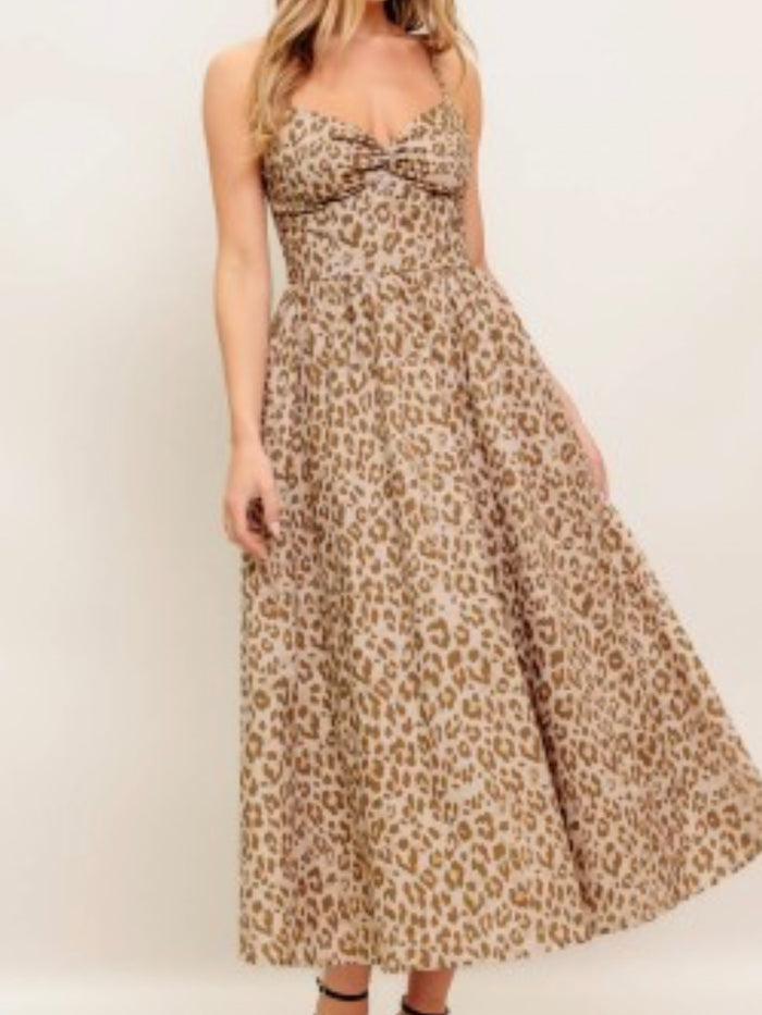 Taupe Leopard Sweetheart Midi Dress