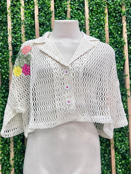 Exquisite Multi Floral Crochet Blouse and Pant Set